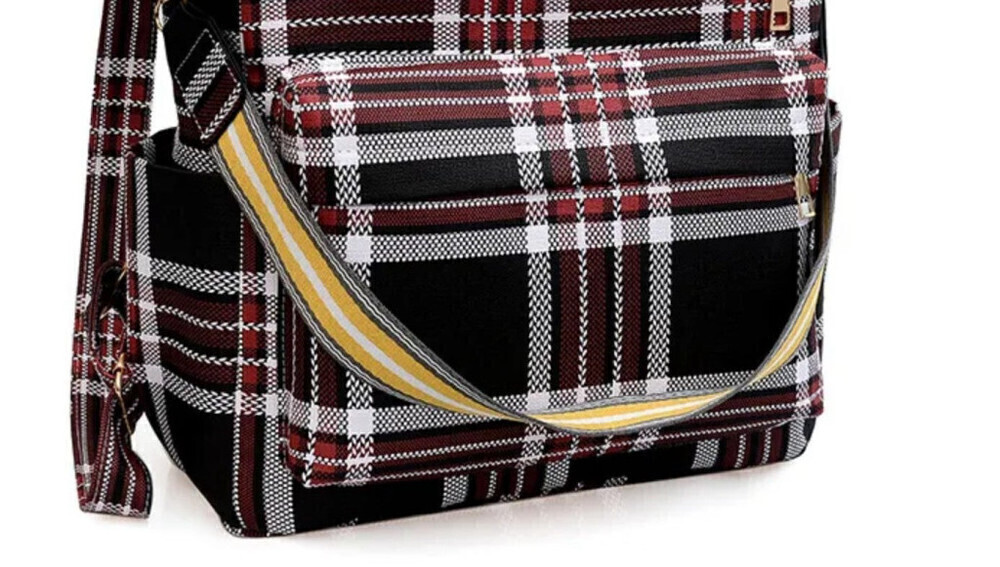 Plaid Pattern Backpack In Black - Picture 2 of 4